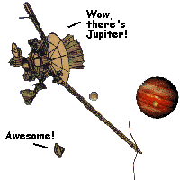 Galileo and the Probe catch sight of 
Jupiter and moons Europa and Io